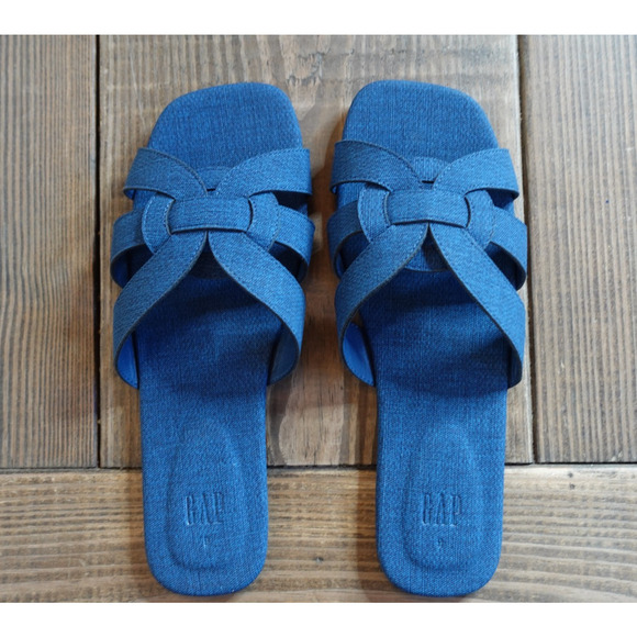 GAP Sandals Womens 9 Blue Denim Slide Crisscross Straps Casual Slip On Shoes - Picture 1 of 6